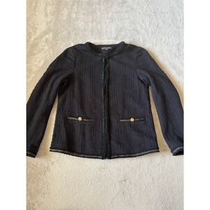 Adrianna Papell Tweed‎ Jacket Gold Trim Career Office Blazer XS